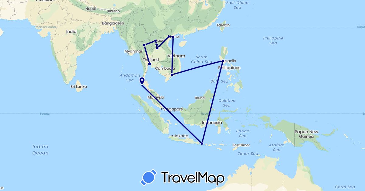 TravelMap itinerary: driving in Indonesia, Laos, Philippines, Thailand, Vietnam (Asia)